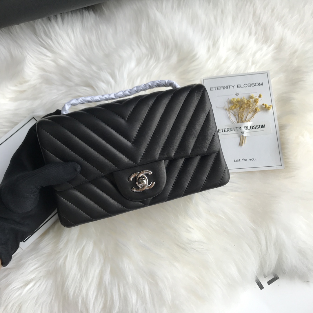 Small Classic Flap Lambskin Bag A01116 Black/Silver